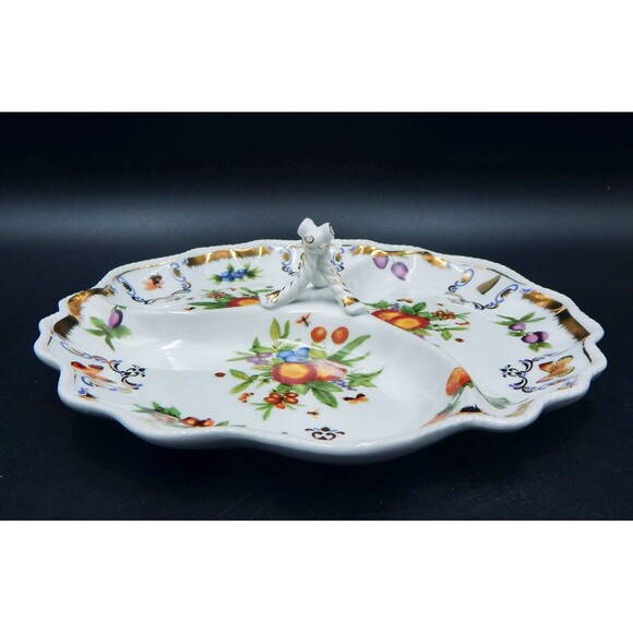 I. Godinger & Co. Yorkshire Three Section Divided Porcelain Tidbit Dish 11 Inch - Picture 8 of 13